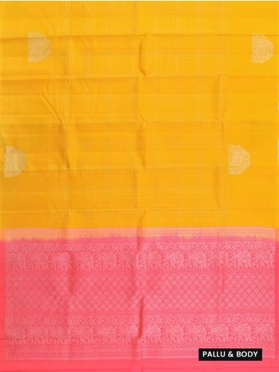 Gracecharm Pure Soft Silk Zari Check with Elephant Floral Pallu Saree