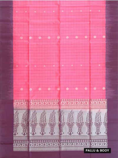 Gracecharm Pure Soft Silk Check Butta with Floral Plant Pallu Saree