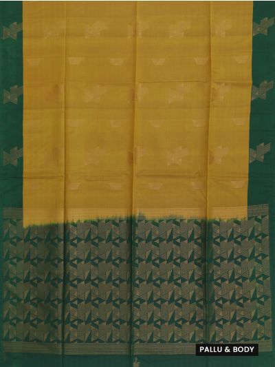 Kanmanie Softy Silk Mustard Geometric Butta with Contrast Border Saree