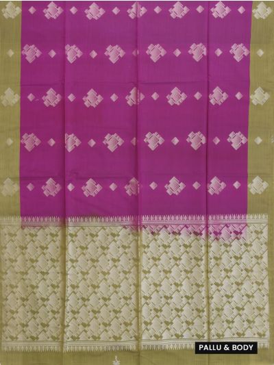 Kanmanie Softy Silk Geometric Square Butta with Interlocking Pallu Saree