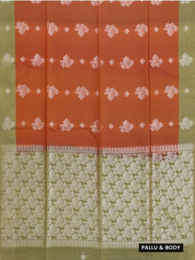 Kanmanie Softy Silk Geometric Square Butta with Contrast Border Saree