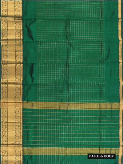 Gracecharm Elegant Chirala Cotton Dark green Checked Design with Border Saree