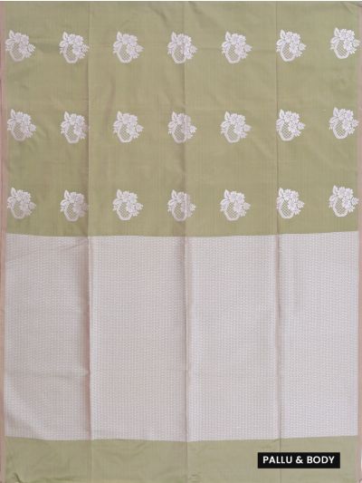 Gracecharm Art Soft Silk Olive Green Floral Butta with Diagonal Geometric Pallu wow Saree