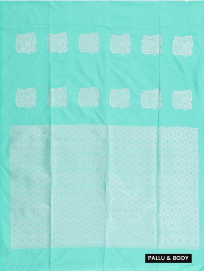 Gracecharm Art Soft Silk Mint Green Floral Butta with Diagonal Geometric Pallu wow Saree