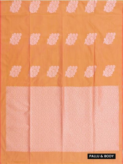 Gracecharm Art Soft Silk Light Orange Floral Butta with Diagonal Geometric Pallu wow Saree