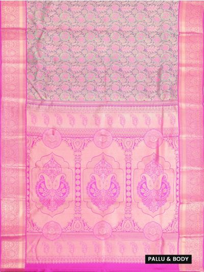 Gracecharm Tissue Silk woven floral and leafy Jaal Zari Butta with Diagonal Stripe Pallu Saree
