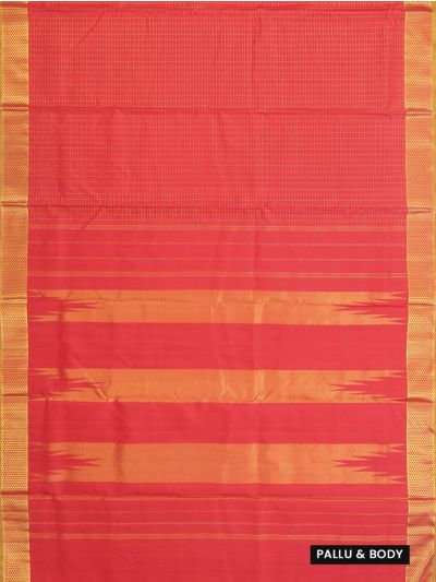 Traditional Arani Pure Silk Nine Yards Plain coral red  with Gold Zari weave Border Saree