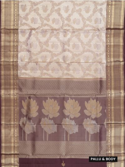 Kanmanie Pure Silk Lotus Butta Jaal with Lotus Pallu 6 Inch Jacquard Border Saree