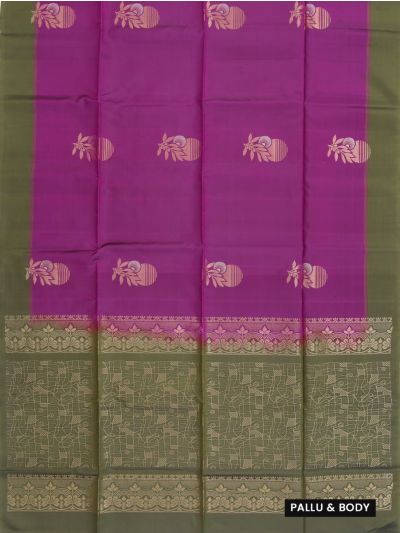 Gracecharm Soft Silk Floral Sun Butta with Geometric Grid Pallu Saree