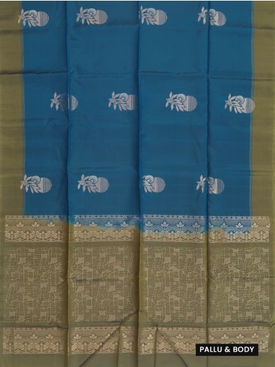 Gracecharm Soft Silk Floral Sun Butta with Geometric Grid Pallu Saree