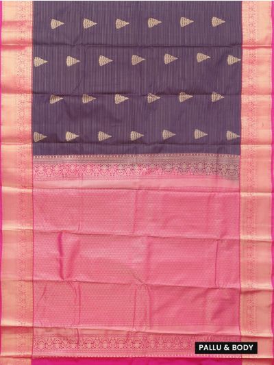 Gracecharm Gift Art Silk Stripe Temple Butta with Brocade Pallu Saree