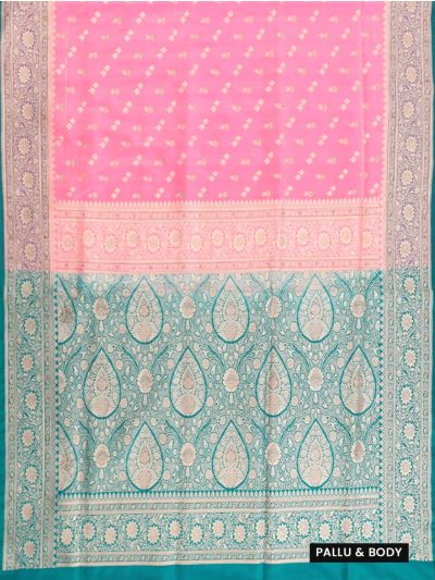BlossomEase Semi Banarasi Floral Butta with Teal Floral Pallu Saree
