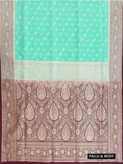BlossomEase Semi Banarasi Floral Butta with Maroon Jaal Pallu Saree