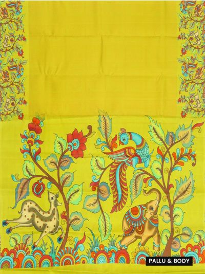 Vivaha Kanchipuram Pure Silk Self Circular Medallion Check with Animal Floral Pallu Saree