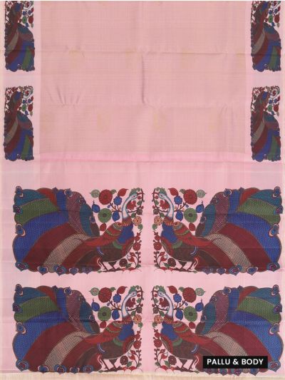 Vivaha Kanchipuram Pure Silk Check Butta with Peacock Floral Pallu Saree