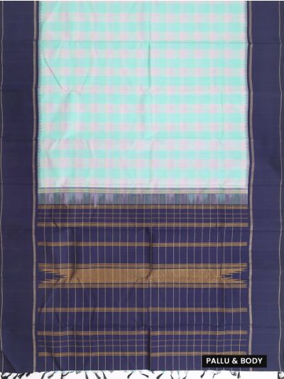 Vivaha Arani Pure Silk Pastel Check with Contrast Navy Blue Line Check Pallu Saree