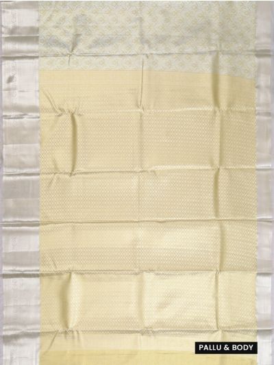 Gracecharm Pantone Cream Gold Tissue Soft Silk Floral Jaal Motif with Zari Border Saree