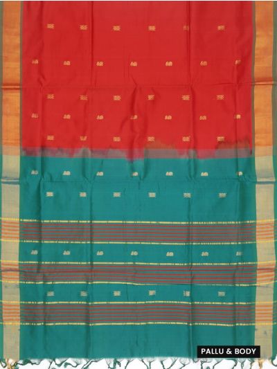 Gracecharm Elegant Bright Red Silk Cotton Plain with Border Saree