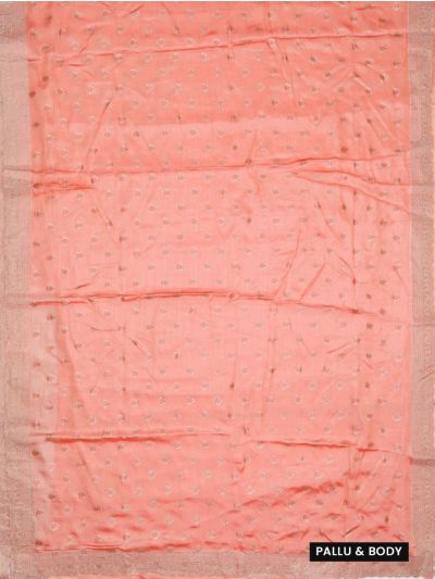 BlossomEase Light Coral Pink George Elegant Stone Work with Fancy Border Saree