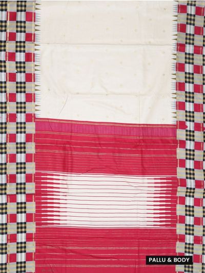 Gracecharm Off White Fancy Ikat Print Butta Madras check Border Saree