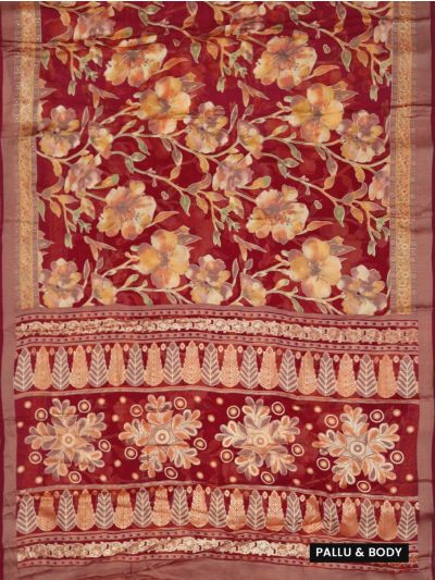 Gracecharm Fancy Varanasi Weaving Digital Floral Print with Zari Border Saree
