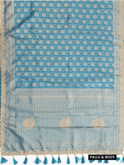 Gracecharm Fancy Silk Designer scalloped cut work With gold Zari Jaal Saree