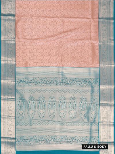 Gracecharm Gift Art Silk Floral Butta Checks Pastel Peach with Zari Pallu Border Saree