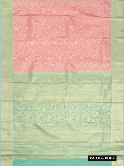 Gracecharm Gift Art Light Pink Silk Floral Butta Checks with Zari Pallu Border Saree