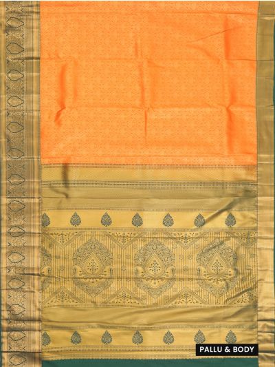 Gracecharm Gift Art Mango Orange Silk Floral Butta Checks with Zari Pallu Border Saree