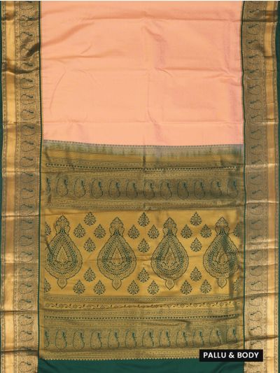 Gracecharm Gift Art Light Salmon Peach Silk Floral Butta Checks with Zari Pallu Border Saree