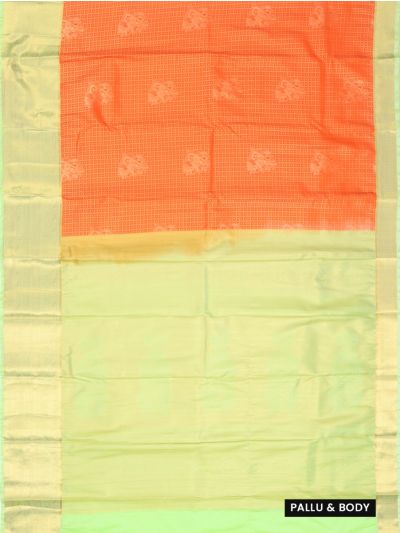Gracecharm Gift Art Silk Sunset orange checked Zari Design Contrast Border Saree