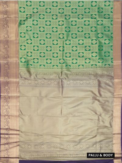 Gracecharm Gift Art Silk Structured linear band checkerboard frames floral vines Saree