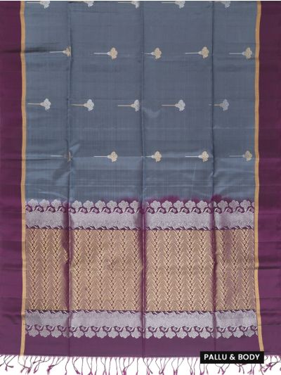 Gracecharm Elegant Pure Soft Silk Zari Buttas Floral Geometric Threadwork Saree