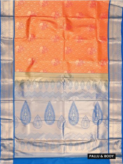 Gracecharm Gift Art Silk Orange  Floral Jacquard with Geometric Pallu Saree