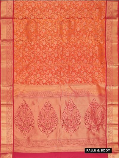 Gracecharm Gift Art Silk Orange Floral Jacquard Pallu Saree