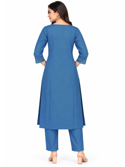 Graceful Muse Readymade Denim Blue Geometric Mirror Work Salwar Kameez