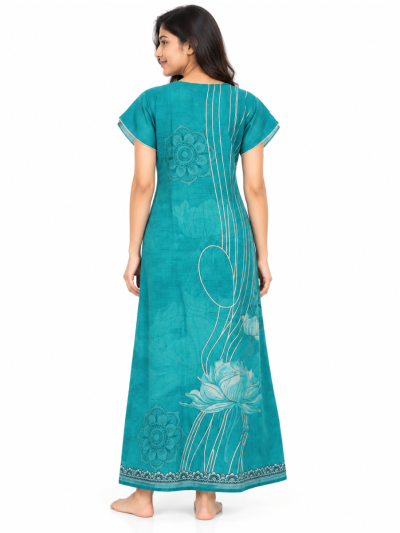 EasyCharm Rayon Abstract Floral Printed Layered Sleeve Nighty