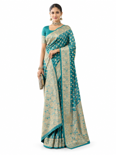 Gracecharm Satin Mashru Silk Paisley Butta with Zari Border Saree