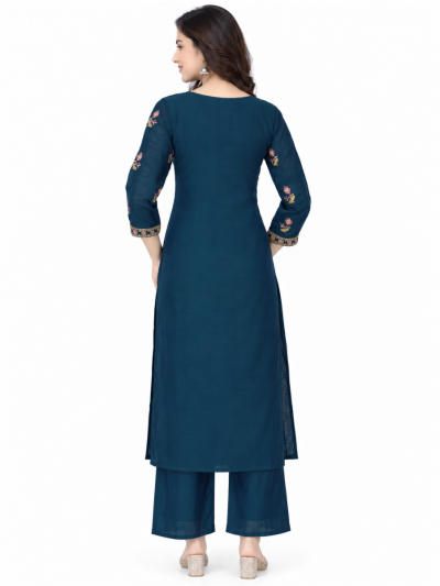 Graceful Muse Readymade Deep Teal Blue Floral Butta Embroidered Salwar Kameez