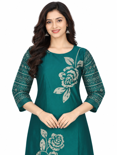 Graceful Muse Readymade Teal Green Rose Floral Printed Salwar Kameez
