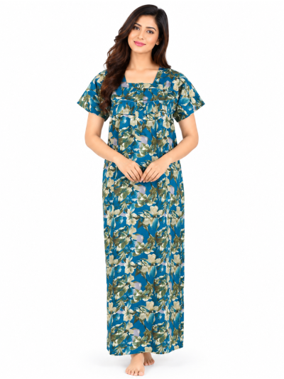 EasyCharm Cotton Abstract Floral Print Square Neck Nighty