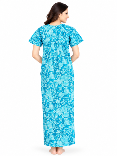 EasyCharm Cotton Floral Print Smocked Yoke Nighty