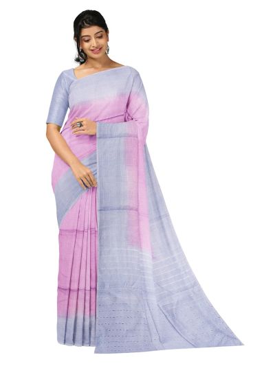BlossomEase Art Tussar Checked Design Contrast Border Saree