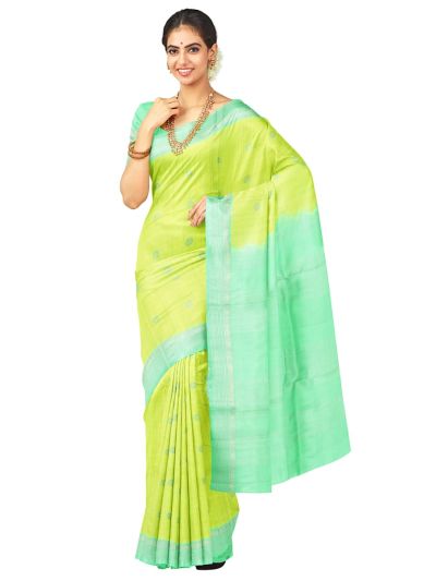 Kanmanie Soft Silk Checked Floral Butta with 4 Inch Traditional Border Saree