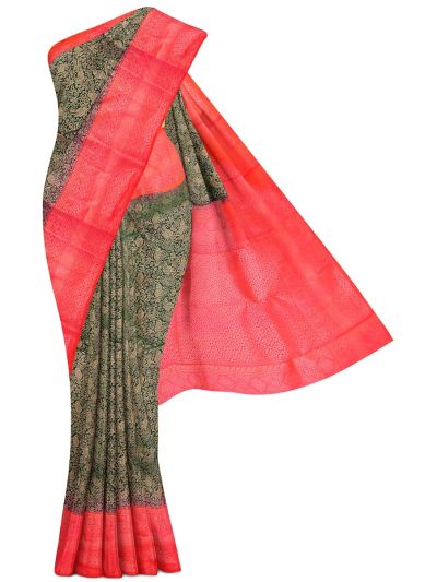 Gracecharm Elegant Pure Soft Silk Floral Design Contrast Border Saree