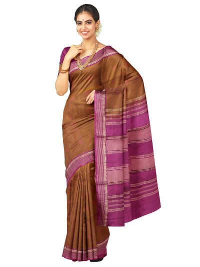 Kanmanie Soft Silk Checked Floral Butta with 4 Inch Traditional Border Saree