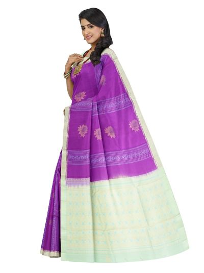 Kanmanie Soft Silk Lotus Butta with 1.5 Inch Satin Border and 0.5 Inch Mokku Border Saree