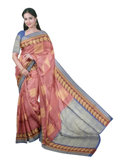 Gracecharm Art Dupion Floral Grid Butta Annapakshi Yali Pallu Saree