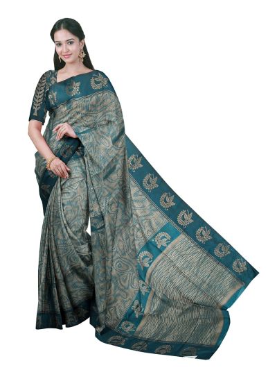 Gracecharm Kota Tussar Contour Jaal Floral Border Broken-Line Pallu Saree