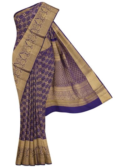 Gracecharm Pure Silk Annapakshi Floral Check Lattice Pallu Zari Saree